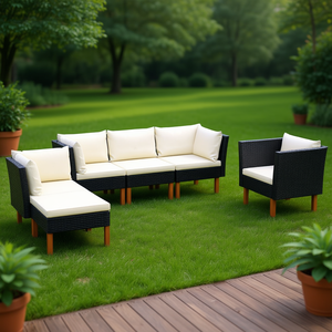 Ensemble de salon de jardin modulaire en rotin PE noir, mobilier d'extérieur élégant pour jardin, capacité 4 places - Product Image 2