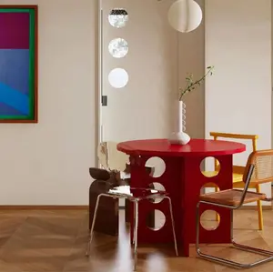 Desain Gaya Baru meja kopi bundar kecil kayu warna-warni untuk ruang tamu dan restoran