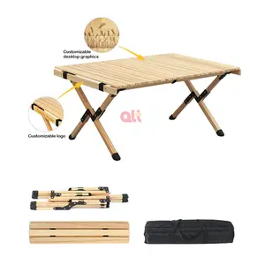 supplier wholesale wood roll table car travel picnic folding table 90cm roll top camping table