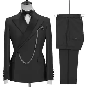 Güzel beyefendi 2-Pieces damat smokin yeşil düz yaka düğün takım elbise giyim siyah rahat erkek takım elbise viskon mavi Set için OEM