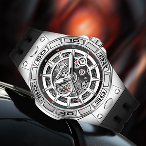 Montre mécanique automatique pour homme HANBORO, boîtier en acier inoxydable, cadran en <span class=keywords><strong>cristal</strong></span> saphir, série Mech, bracelet en silicone à libération rapide - Product Image 4