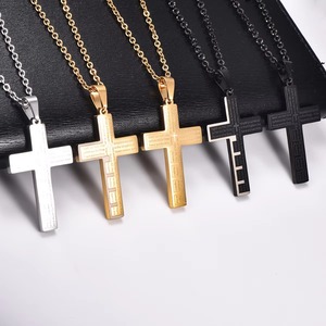 Collier pendentif croix biblique gravé en acier inoxydable pour femmes et hommes, bijoux en métal, amulette chrétienne, style hip-hop punk - Product Image 1