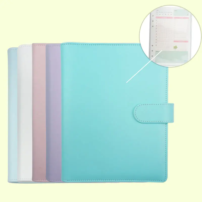 ปรับแต่งโลโก้โลหะ6แหวนBinder Refill Spiral Notebook PU 6 MacaronสีCollocateน่ารักหน้าภายในได้อย่างอิสระPlanner