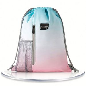 Bolsa de Poliéster Personalizada de Gran Capacidad con Cordón de Cierre y Bolsillo Lateral con Cremallera, Color Arcoíris - Product Image 1