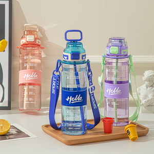 Gradiente bottiglie d'acqua sportive per bambini con Logo in plastica per PC aperta a una mano ecologica con paglia ideale per stili di vita attivi - Product Image 4