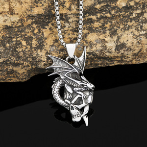 Yunnique – collier avec pendentif en acier inoxydable en forme de crâne de Dragon, bijoux pour hommes, cadeau, Design Animal, Style rétro, chaîne de 3mm - Product Image 1