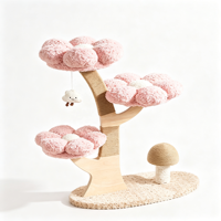 BlossomTree Arbre à chat moderne de luxe de grande taille 90 cm à 4 niveaux, avec perchoirs en peluche rose triple fleur, poteau à gratter en sisal en forme de champignon et jouet nuage