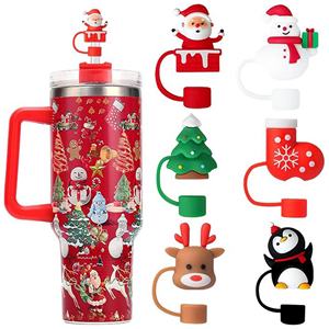 Offre Spéciale : Embouts de paille en silicone de Noël de 10 mm, personnalisables, vente en gros, accessoires pour boissons avec bouchon anti-poussière, réutilisables, idées cadeaux pour bars - Product Image 1