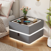 Commode classique européenne en bois massif, table de chevet intelligente avec chargement sans fil et tiroir dissimulé pour chambre à coucher européenne