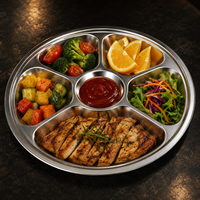 Assiette de service minimaliste en acier inoxydable de 28 cm à 6 compartiments pour la rentrée scolaire, la cafétéria et le restaurant