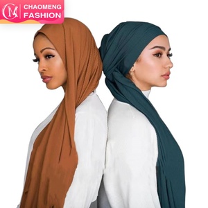 YW101# New Wrinkle Jersey Hijab Scarf Cotton Plain Elasticity Shawls Crinkle Hijab Long Muslim <b>Head</b> <b>Wrap</b> Scarves - Product Image 1