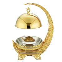 Plat de service de luxe en acier inoxydable Gold MoonShape 8L, chauffe-plats suspendu pour buffet, idéal pour hôtels, mariages, restaurants et traiteurs