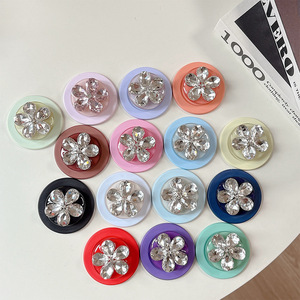 Support de téléphone télescopique magnétique de bureau en forme de fleur en strass, style coréen, simple, rond, avec anneau pour fille, vente en gros d'usine - Product Image 2