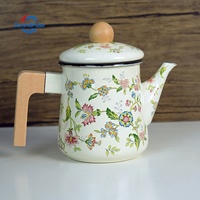 Bouilloire Électrique en Émail de Haute Qualité avec Poignée en Bois, Fond en Fonte, Design Luxe Écologique – Cadeau Idéal pour Familiares et Amis
