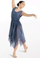 Robe de danse lyrique bleu-gris, costume de danse jazz, vêtements de pole dance, tenue d'entraînement pour filles