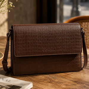 Sac bandoulière de luxe GORFIA pour homme en cuir PU texture crocodile, sac messager professionnel avec sangle réglable - Product Image 6