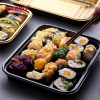 KARYO 807 Vente en gros Boîte de repas américaine personnalisée à emporter en plastique Boîte d'emballage de sushi jetable imprimée en or avec couvercle anti-buée
