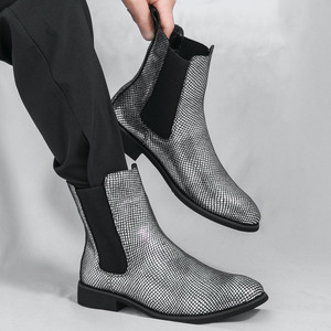 Nuevas botas Chelsea de hombre con punta en pico, tallas grandes 38-46, de cuero genuino, color plateado y dorado, para invierno y otoño, estilo Oxford. - Product Image 3