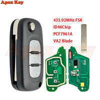 Clé de voiture à distance noire à 3 boutons ID46 PCF7961 433MHz VA2 pour Clio III Master Kangoo Modus Twingo Megane Fluence SM3