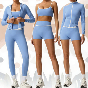 Conjunto de Ropa Deportiva de 4 Piezas para Mujer, Ecológico, de Spandex/Nylon, Cintura Alta, Leggings, Chaqueta de Gimnasio, Yoga, Efecto Push-Up, Venta al Por Mayor - Product Image 2