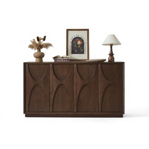 Buffet moderne en bois massif avec 4 portes, étagères réglables, couleur brun foncé, pour salon - Product Image 4