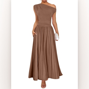 Robes longues d'été pour femmes, à épaules dénudées, sexy, couleur unie, avec poches, tendance - Product Image 2