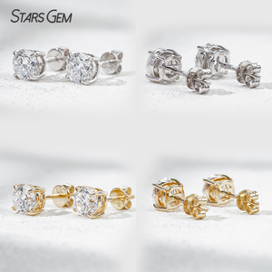 Stars Gem Round Brilliant Cut 0.5ct 1CT Earrings for Women 10K Gold Classic Four-Prong Solitaire Diamond Earrings - Product Image 1