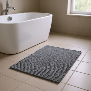 Tappetino da Bagno in Ciniglia di Cotone con Cucitura a Catena, Rettangolare, Minimalista, Lavorato a Maglia, Grigio Tinta Unita, 100% Cotone - Product Image 2