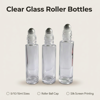 Flacons roll-on en verre transparent fantaisie de 5 ml, 10 ml, 15 ml pour cosmétiques, diffuseurs d'huiles essentielles et parfums, avec impression sérigraphiée