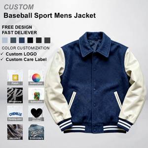 سترة بيسبول رياضية مخصصة بالجملة من الشركات المصنعة للملابس، مقاومة للرياح ومضادة للماء بأكمام جلدية للرجال - Product Image 1