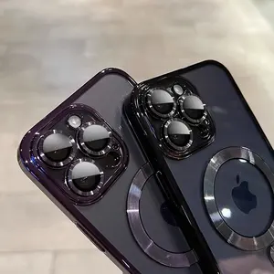 Funda magnética de lujo para carga inalámbrica, funda transparente para <span class=keywords><strong>iPhone</strong></span> <span class=keywords><strong>11</strong></span> 12 13 14 15 16 Pro Max, funda de silicona a prueba de golpes - Product Image 4