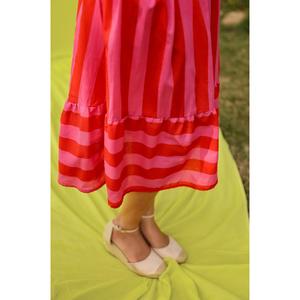 Robe maxi en coton à rayures <span class=keywords><strong>Sunberry</strong></span> pour femmes |   Robe évasée à rayures roses imprimées à la main avec ceinture ajustable et poches - Product Image 4