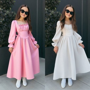 Robe de princesse à col carré pour filles, manches évasées, taille élastique, à lacets, longue, pour les adolescentes plus âgées - Product Image 2
