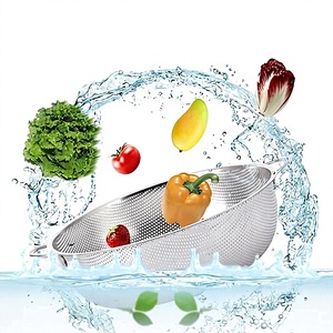 Passoire en acier inoxydable à mailles fines avec deux poignées en boucle pour laver les fruits et légumes - Product Image 2