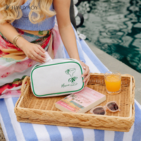 Pochette cosmétique personnalisée en toile brodée avec verre à cocktail, trousse de maquillage de voyage en toile avec nom personnalisé et passepoil vert