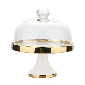 Support à gâteau en verre avec couvercle en dôme, base dorée, plateau de présentation pour desserts, pain, pâtisserie, fruits, ensemble de 2 pièces - Product Image 5