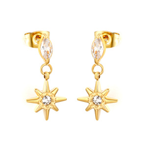 Pendientes de Estrella con Cristales de Ocho Puntas en Oro, Joyería de Moda para Fiesta, Pendientes de Acero Inoxidable para Mujer - Product Image 2