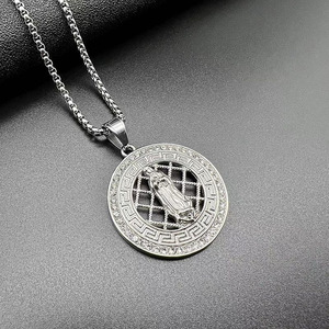 yunnique Stainless Steel Round Pendant Necklace With Rhinestone Inlay Geometric Design Unisex Hip Hop Jewelry Gift - Product Image 3