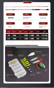 Weihe ชุดเบ็ดตกปลาและรีลครบชุดขนาด1.8เมตร, 2.1เมตรคันเบ็ดคาร์บอนไฟเบอร์คอมโบชุดพร้อมเหยื่อตกปลา - Product Image 5