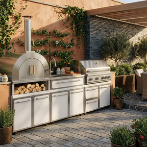 Nouvelles armoires de cuisine extérieures en acier inoxydable SS304 antibactériennes, fraîches au toucher, pour cour, cuisine extérieure modulaire avec évier et robinet - Product Image 2