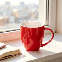 Ensemble tasse et soucoupe à café vintage en porcelaine rouge de style américain 380cc, logo personnalisable, résistant à la chaleur, passe au lave-vaisselle, écologique