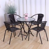 Table de salle à manger ronde pliable en acier inoxydable pour extérieur, jardin, terrasse, avec chaises et parasol