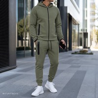 Ensemble de survêtement 2 pièces pour homme en nylon, veste zippée à col montant et pantalon de jogging color block avec passepoil contrastant, personnalisable en usine