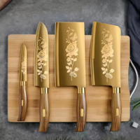 Ensemble de couteaux de cuisine en acier inoxydable doré pour couper les os en tranches pour chef de cuisine Accessoires pour fruits et légumes