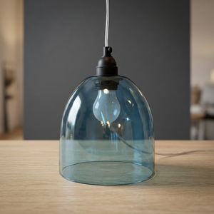 Modern Hand-Blown Teal Glass Pendant <b>Light</b> smooth dome-shaped glass shade with a rich turquoise tint ambient glow contemporary - Product Image 4