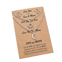 Collar de Acero Inoxidable con Colgante de Sol y Luna para Parejas, con Tarjeta de Deseos 'Te Amo Hasta la Luna y Regreso', Cadena de Eslabones