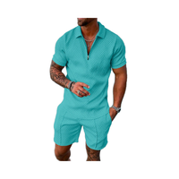 Vente en gros hommes nouveaux costumes de jogging décontractés couleur contraste POLO fermeture éclair revers survêtement ensembles hommes survêtements 2 pièces ensemble de shorts