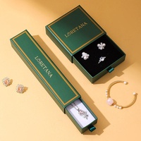 Emballage de bijoux personnalisé A1 avec boîtes vert forêt, cadre doré, boîte à boucles d'oreilles carrée, étui et emballage pour collier long