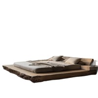Lit double 18m en bois massif, style rétro minimaliste moderne du milieu du siècle, Wabi-sabi, design simple personnalisable