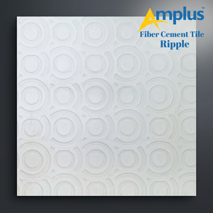Tuile en fibrociment carrée blanche imperméable Amplus Ripple Modern, motif de cercle concentrique 3D, panneau mural et de plafond - Product Image 4